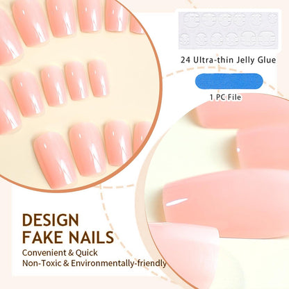 24er Set Nude Press on Nails Glänzend Kurz Künstliche Finger-Maniküre