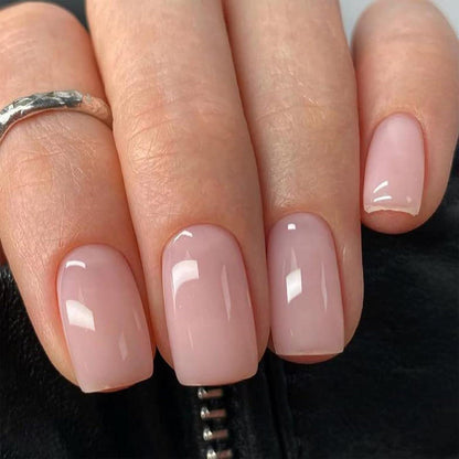 24 Stück Glänzende Nude Press-on Nägel Quadrat