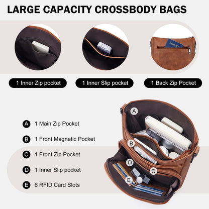 Damen Umhängetasche Weiches Veganes Leder Mittelgroß Crossbody Schultertasche mit Reißverschluss Vordertasche