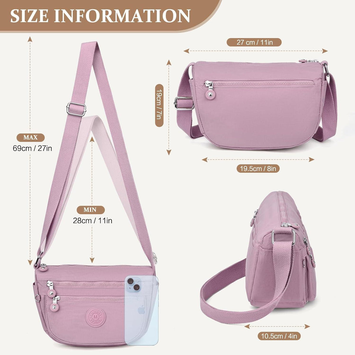 Umhängetasche Damen Klein Wasserdicht Nylon Crossbody Bag Casual