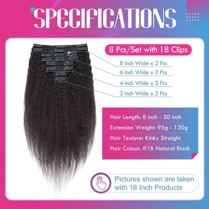 Clip-in Haarverlängerung Echthaar Afro Kinky Straight Schwarz