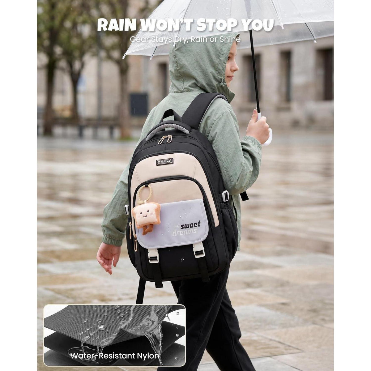Schulrucksack Teenager Mädchen - 36L, Schwarz