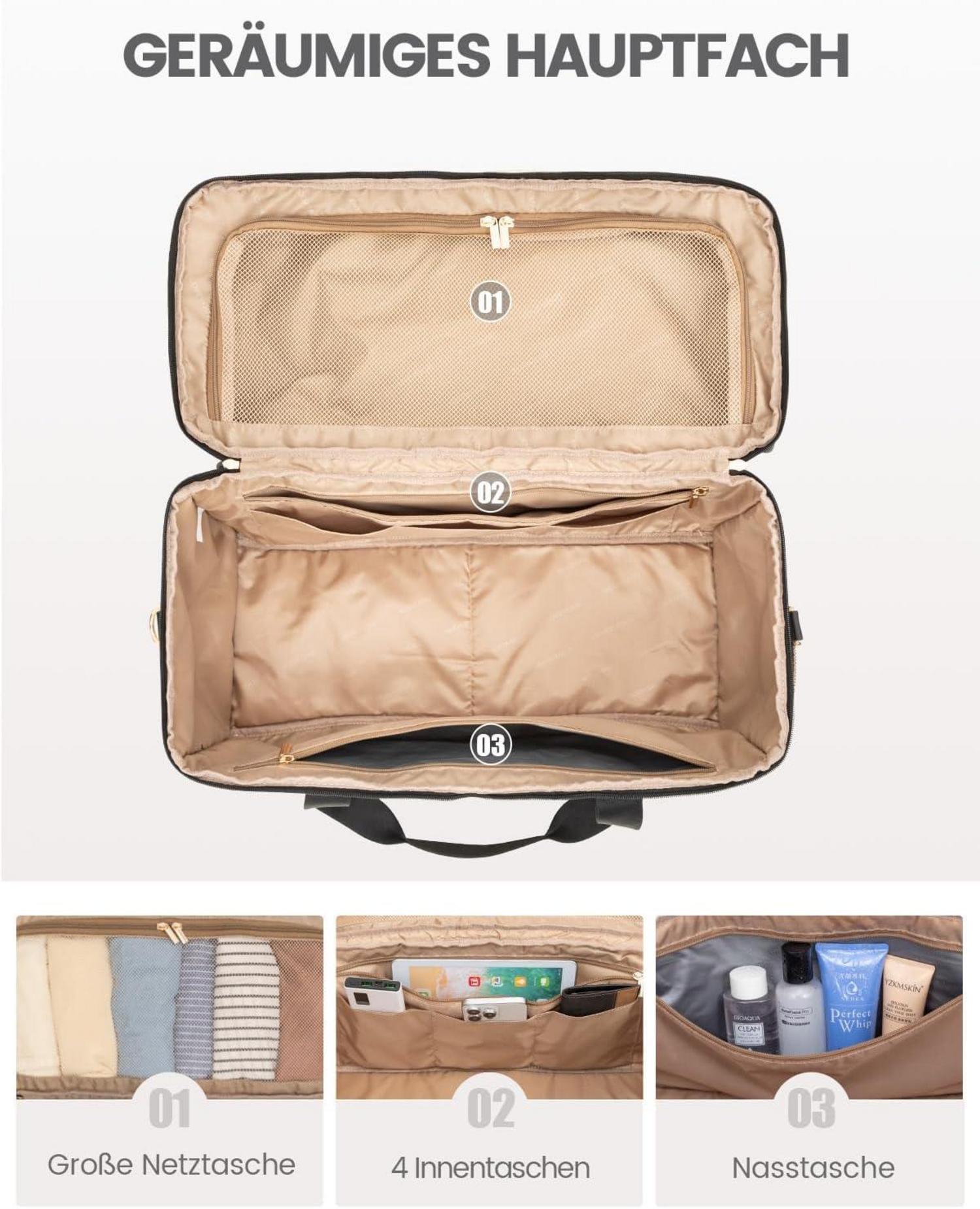 Große Reisetasche Damen Weekender Handgepäck Wasserdicht Schwarz