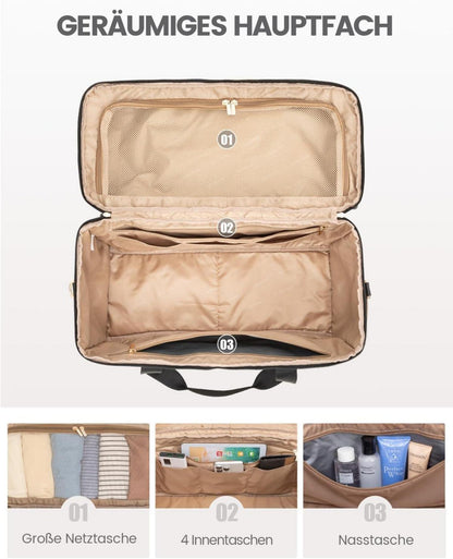 Große Reisetasche Damen Weekender Handgepäck Wasserdicht Schwarz