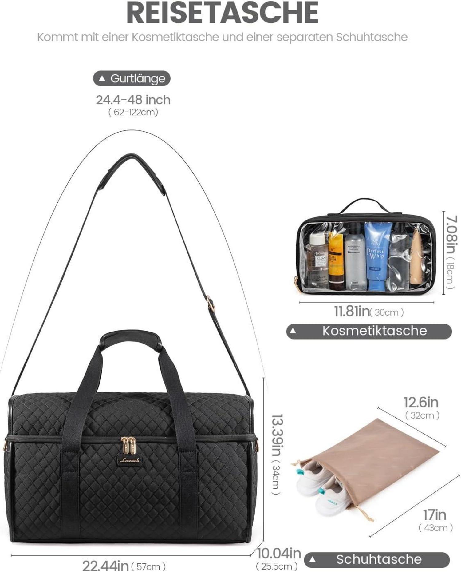 Große Reisetasche Damen Weekender Handgepäck Schwarz