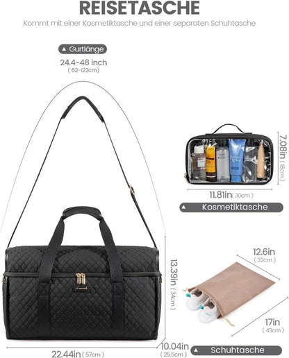 Große Reisetasche Damen Weekender Handgepäck Schwarz