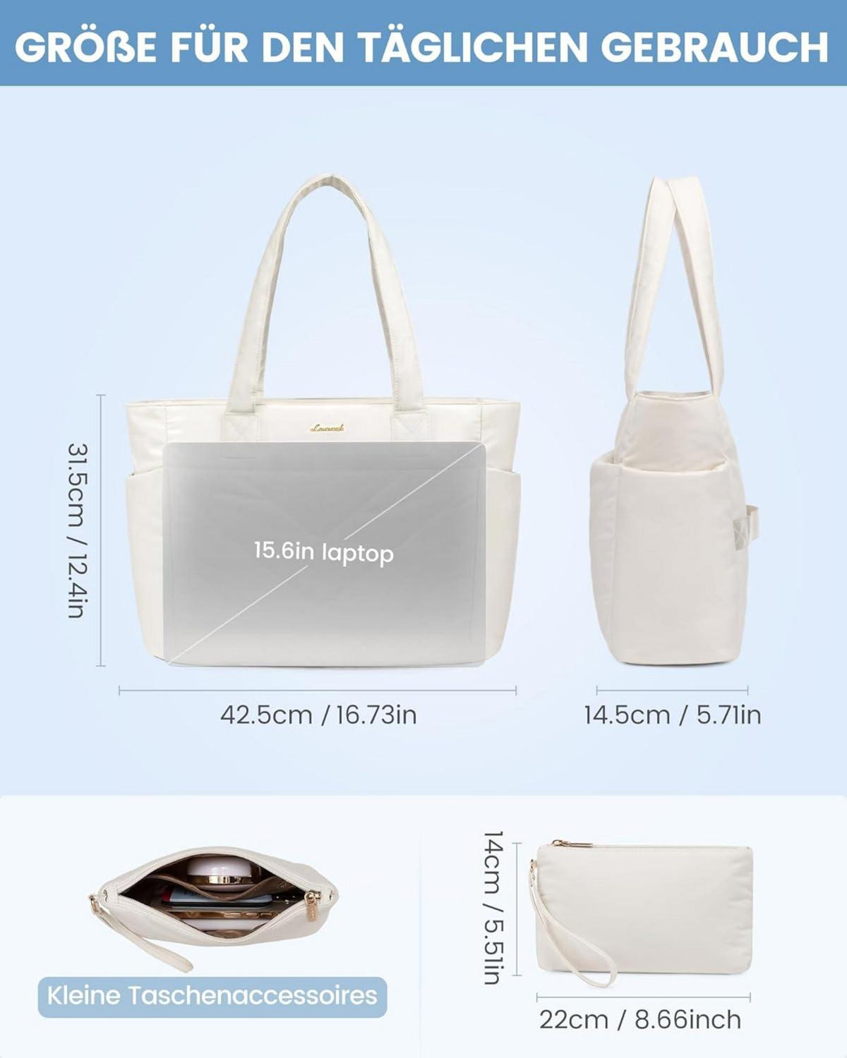 LOVEVOOK Laptoptasche Damen 15,6 Zoll Beige Arbeitstasche