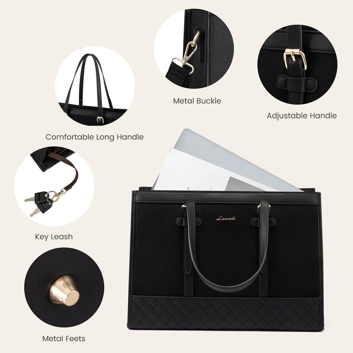 Moderne LOVEVOOK 17,3 Zoll Laptoptasche für Damen - Große Aktentasche mit Laptop- und iPad-Schutzfächern