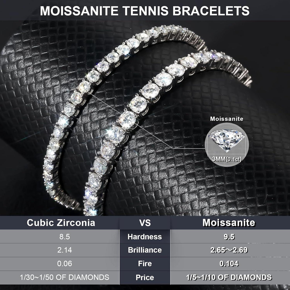 Moissanite Tennisarmband Silber 925 Damen 5,29 Karat 3mm