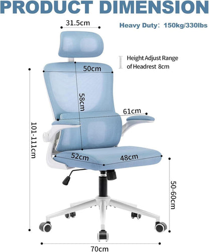 Ergonomischer Bürostuhl mit Kopfstütze und Lordosenstütze in Blau