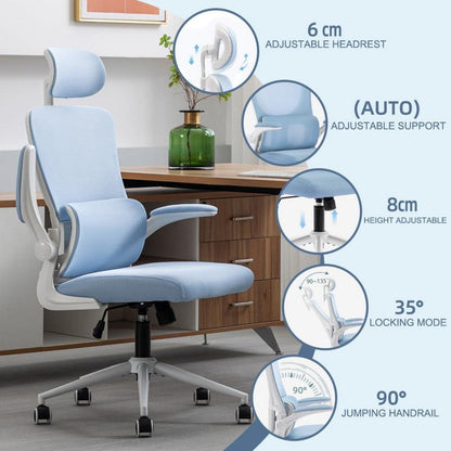 Ergonomischer Bürostuhl mit Kopfstütze und Schaukelfunktion, blau