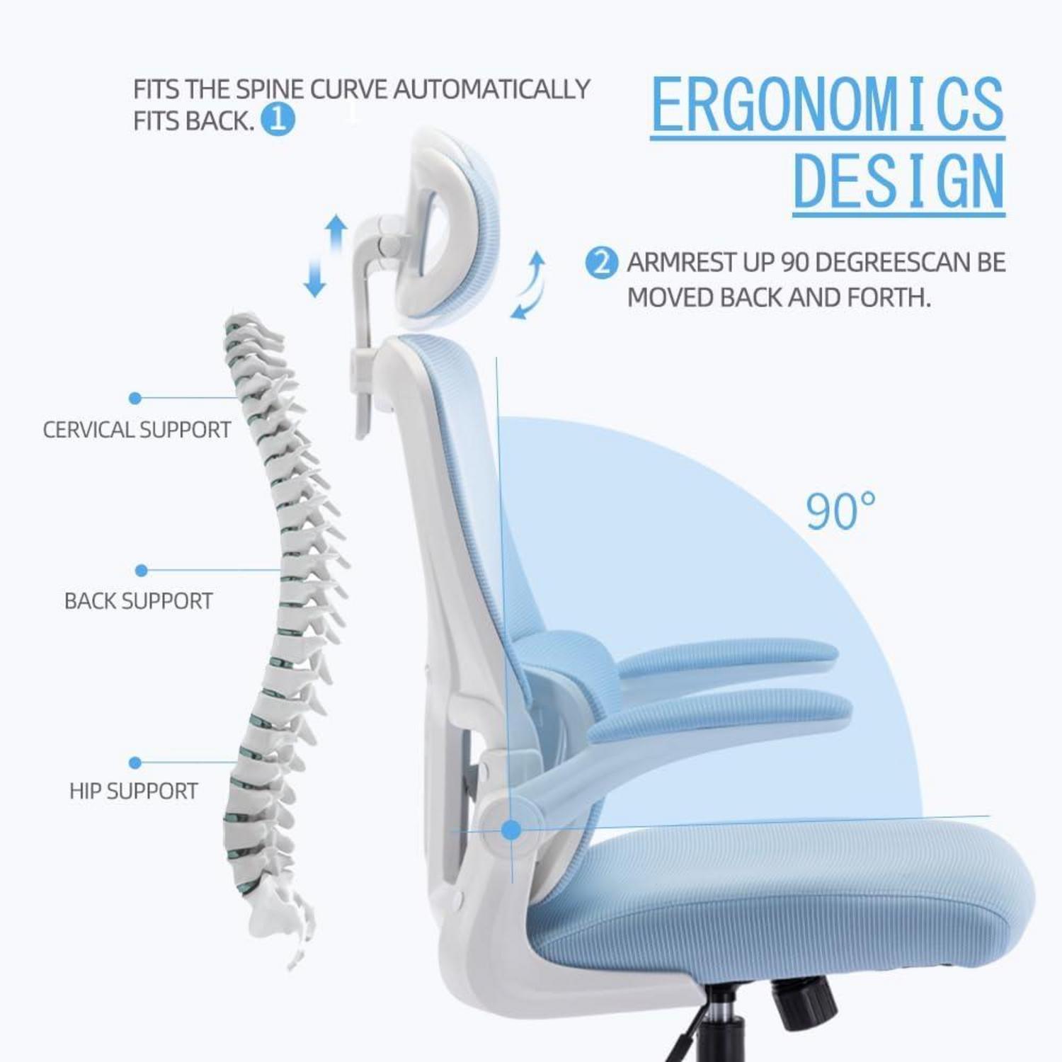 Ergonomischer Bürostuhl mit Kopfstütze, Lordosenstütze, Armlehne, blau