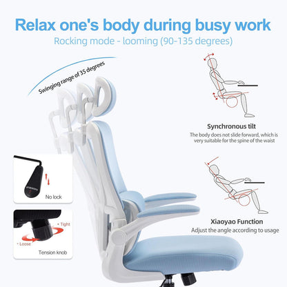 Ergonomischer Bürostuhl mit Kopfstütze und Lordosenstütze Blau
