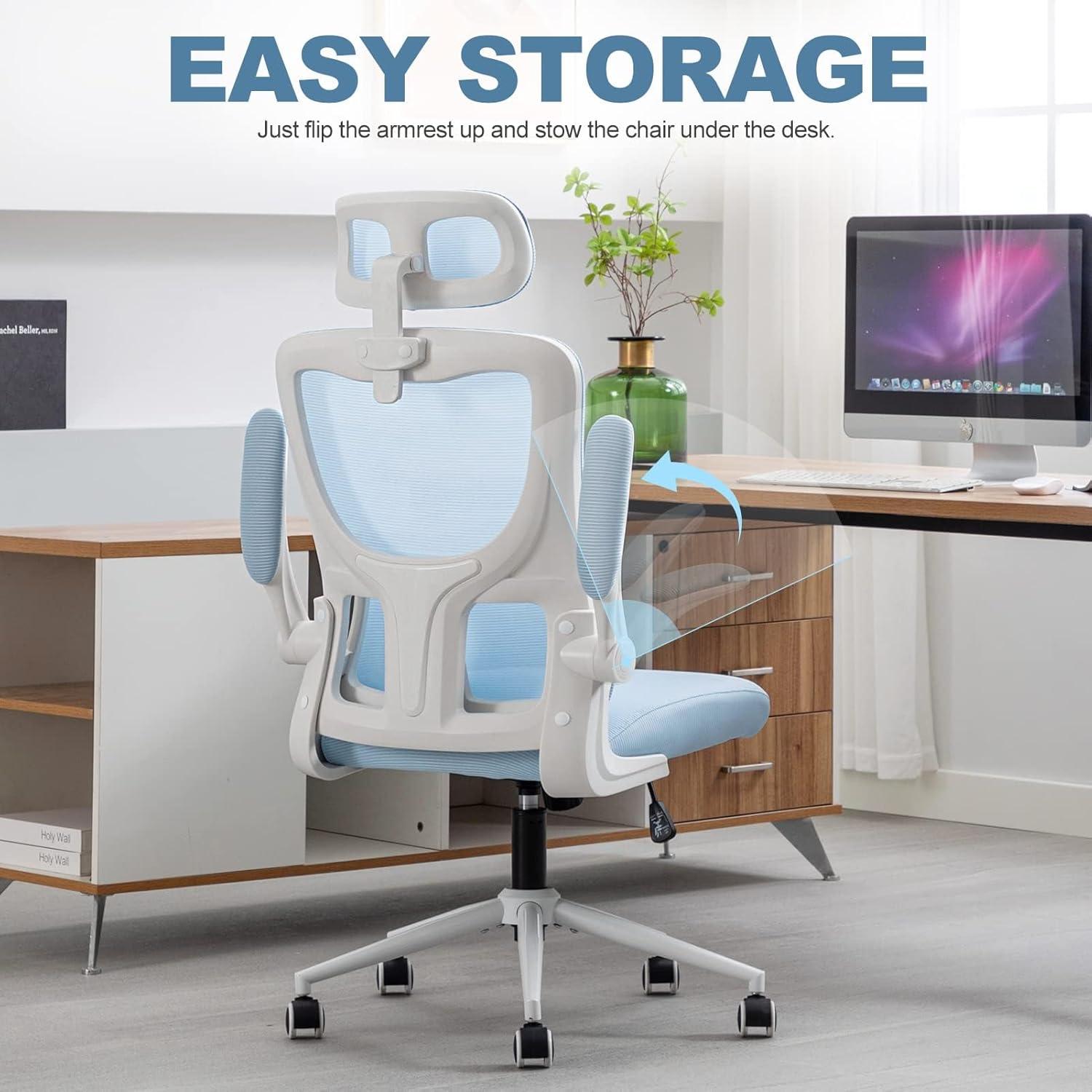 Ergonomischer Bürostuhl mit Kopfstütze, Lordosenstütze, Armlehne, blau