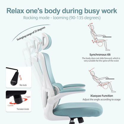 Ergonomischer Bürostuhl mit Kopfstütze und Lordosenstütze, grün
