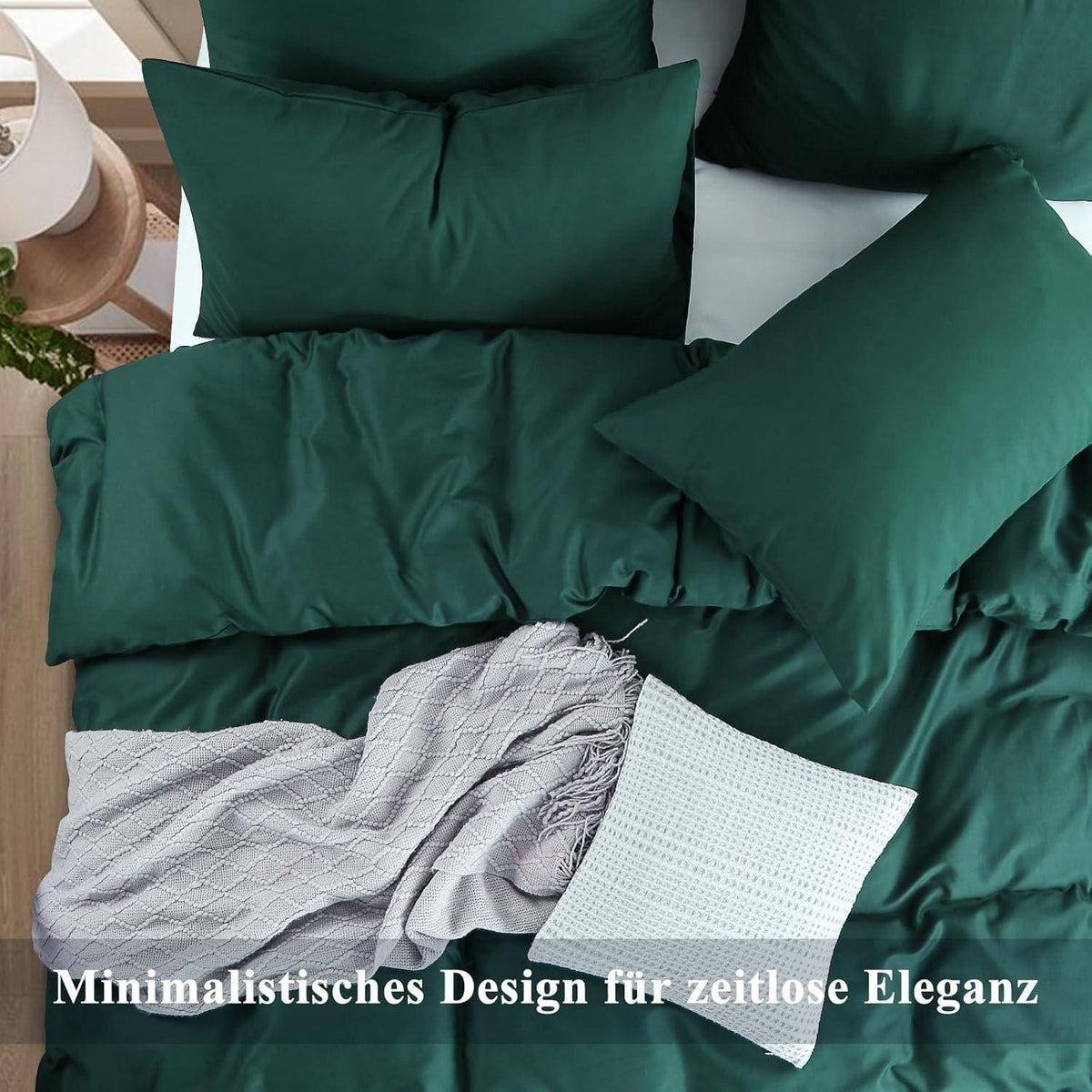 Bettwäsche-Set Baumwolle 200x220 Dunkelgrün mit 2 Kissenbezügen 80x80