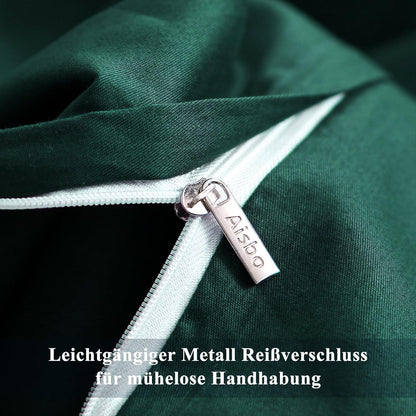 Bettwäsche-Set Baumwolle 200x220 Dunkelgrün mit 2 Kissenbezügen 80x80