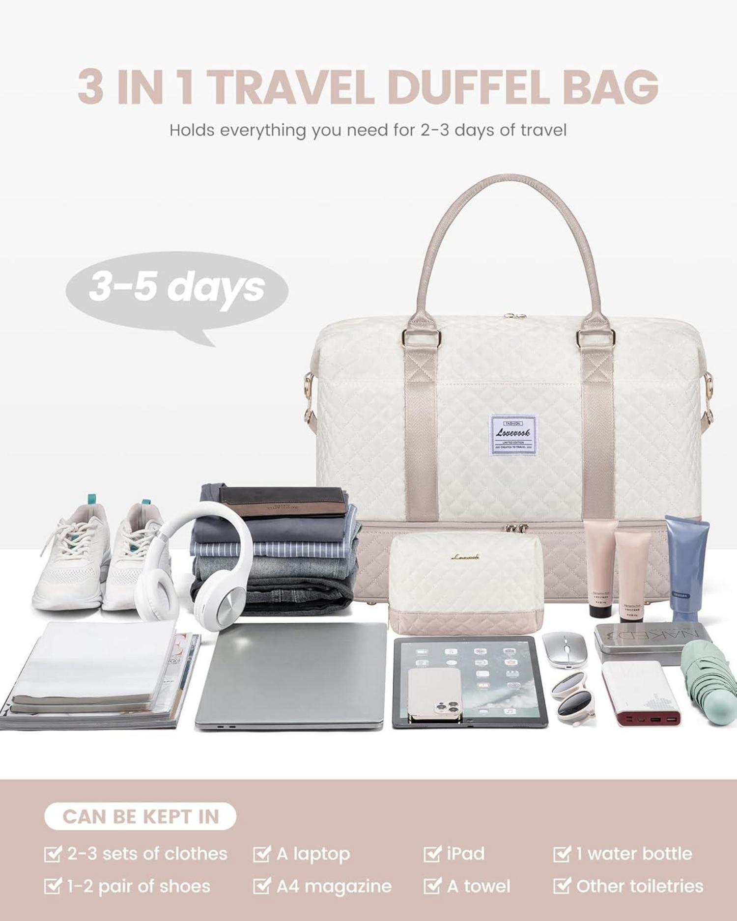 Große LOVEVOOK Reisetasche Damen mit Schuhfach für Flugzeug & Sport - Weekender