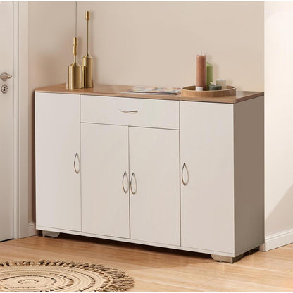 Multifunktionales Sideboard mit verstellbaren Regalen (Natur + Weiß)