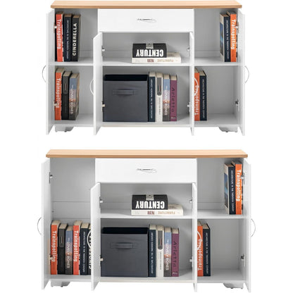 Multifunktionales Sideboard mit verstellbaren Regalen (Natur + Weiß)