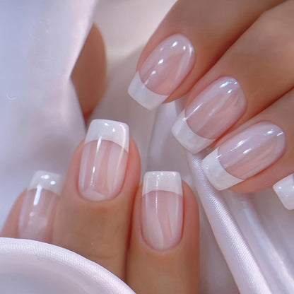 24er Set Weiße Französische Aufdrücknägel Mittel - LunarCharm
