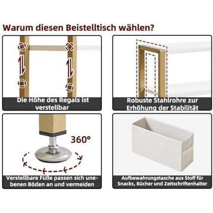 Schmaler Beistelltisch mit Stoffkorb, Moderner Sofatisch in