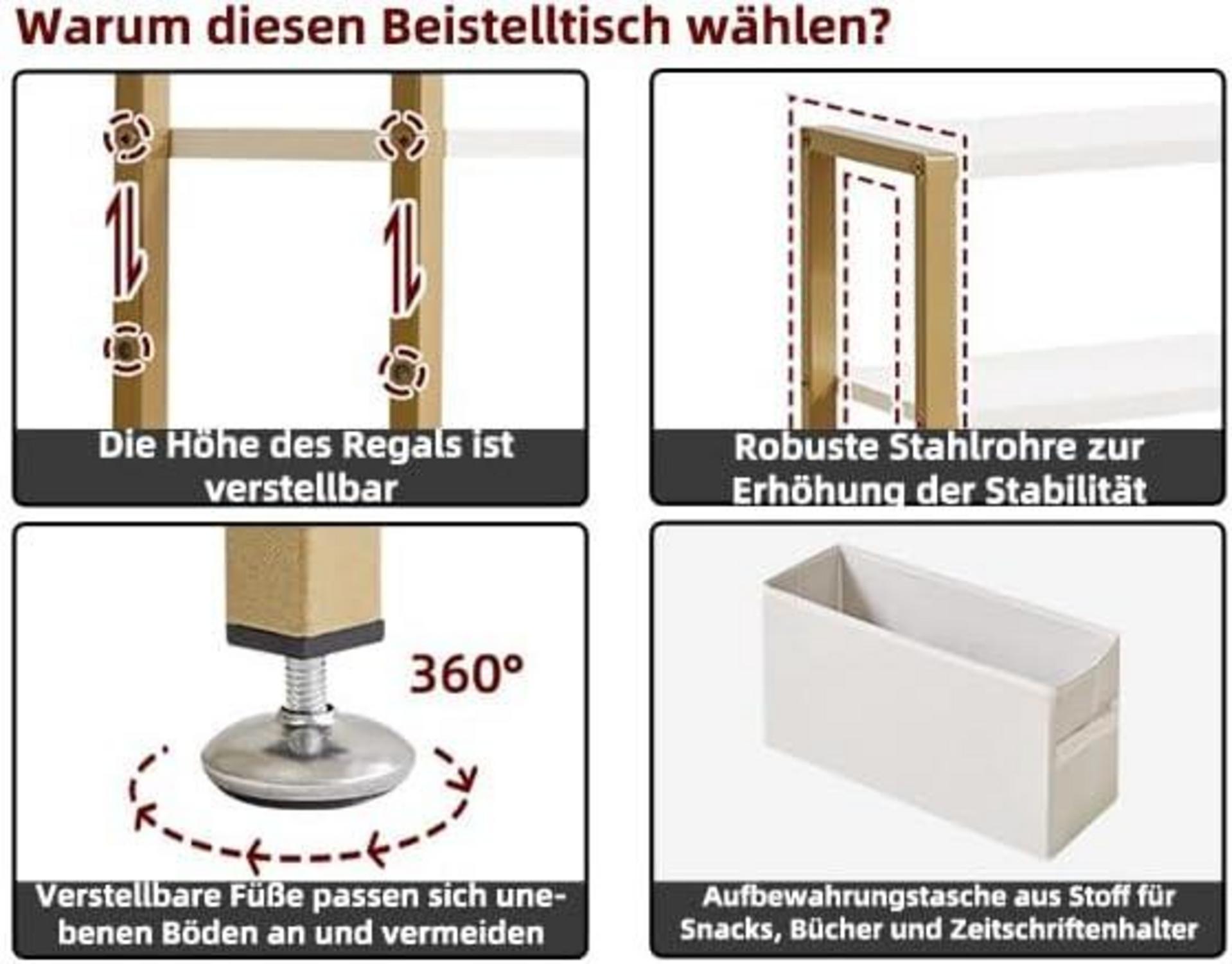 Schmaler Beistelltisch 3-stufiger Moderner Sofatisch Stoffkorb Gold