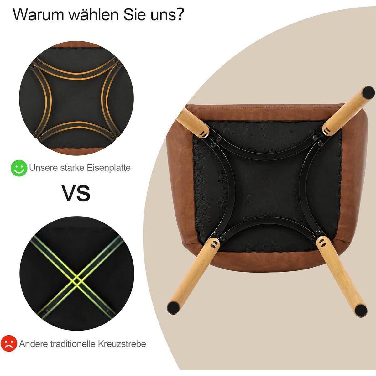 6 Esszimmerstühle Braun mit Armlehne & Holzbeinen in Lederoptik