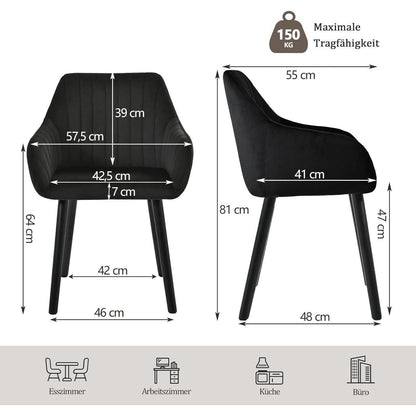Esszimmerstühle Samt Schwarz mit Holzbeinen & Armlehnen 6er Set