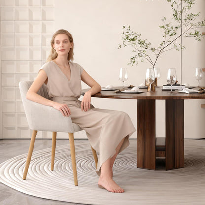 Esszimmerstuhl Set 4er Beige mit Armlehnen & Holzbeinen