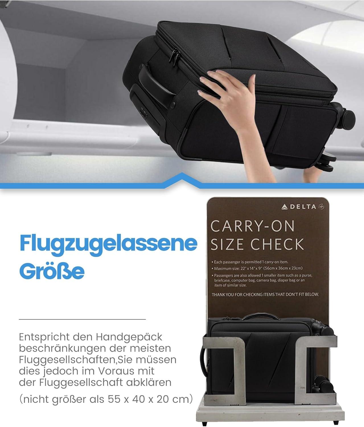 Handgepäck Koffer 4 Rollen 55 cm, 45L TSA-Schloss Laptopfach