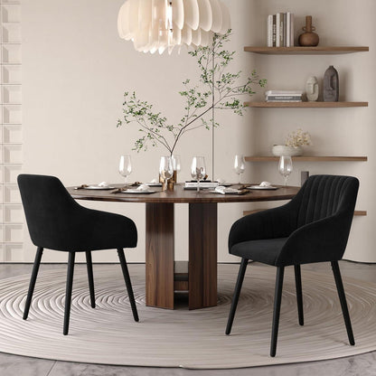 Esszimmerstühle 4er Set Schwarz Samt mit Holzbeinen & Armlehnen