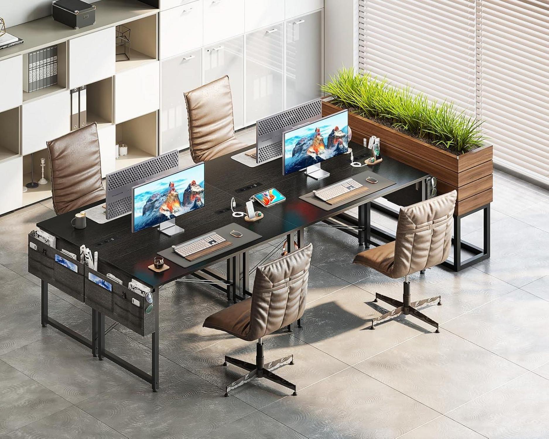 Schreibtisch Gaming Tisch Schwarz 100x48cm mit Steckdosen & Aufbewahrungstasche