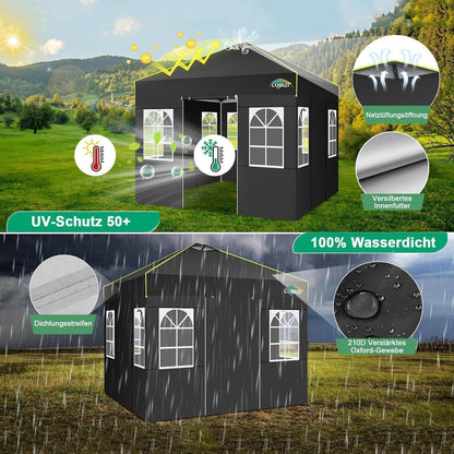 Faltpavillon 3x3 wasserdicht mit Seitenwänden & UV-Schutz
