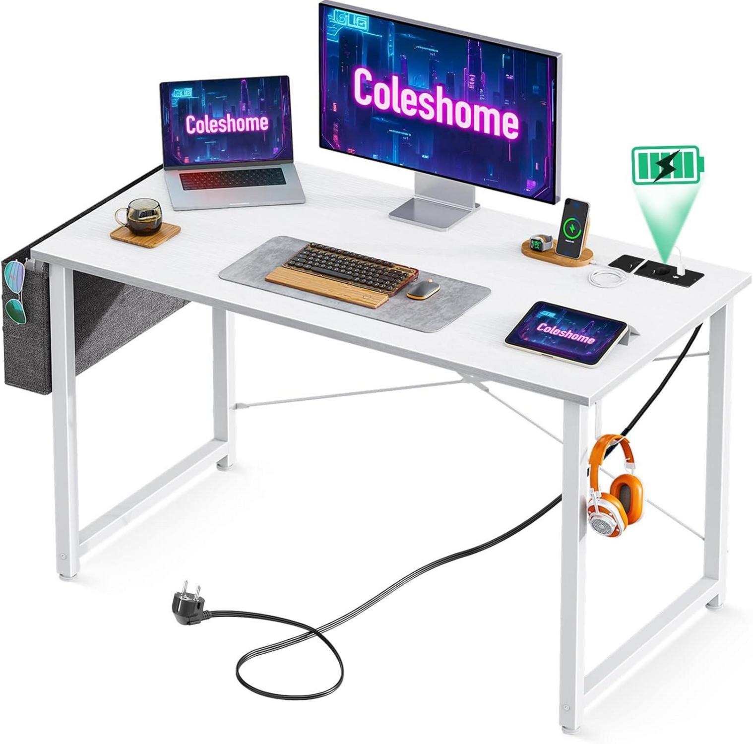 Schreibtisch mit Steckdosen und Aufbewahrungstasche, Gaming