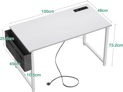 Schreibtisch mit Steckdosen und Aufbewahrungstasche, Gaming