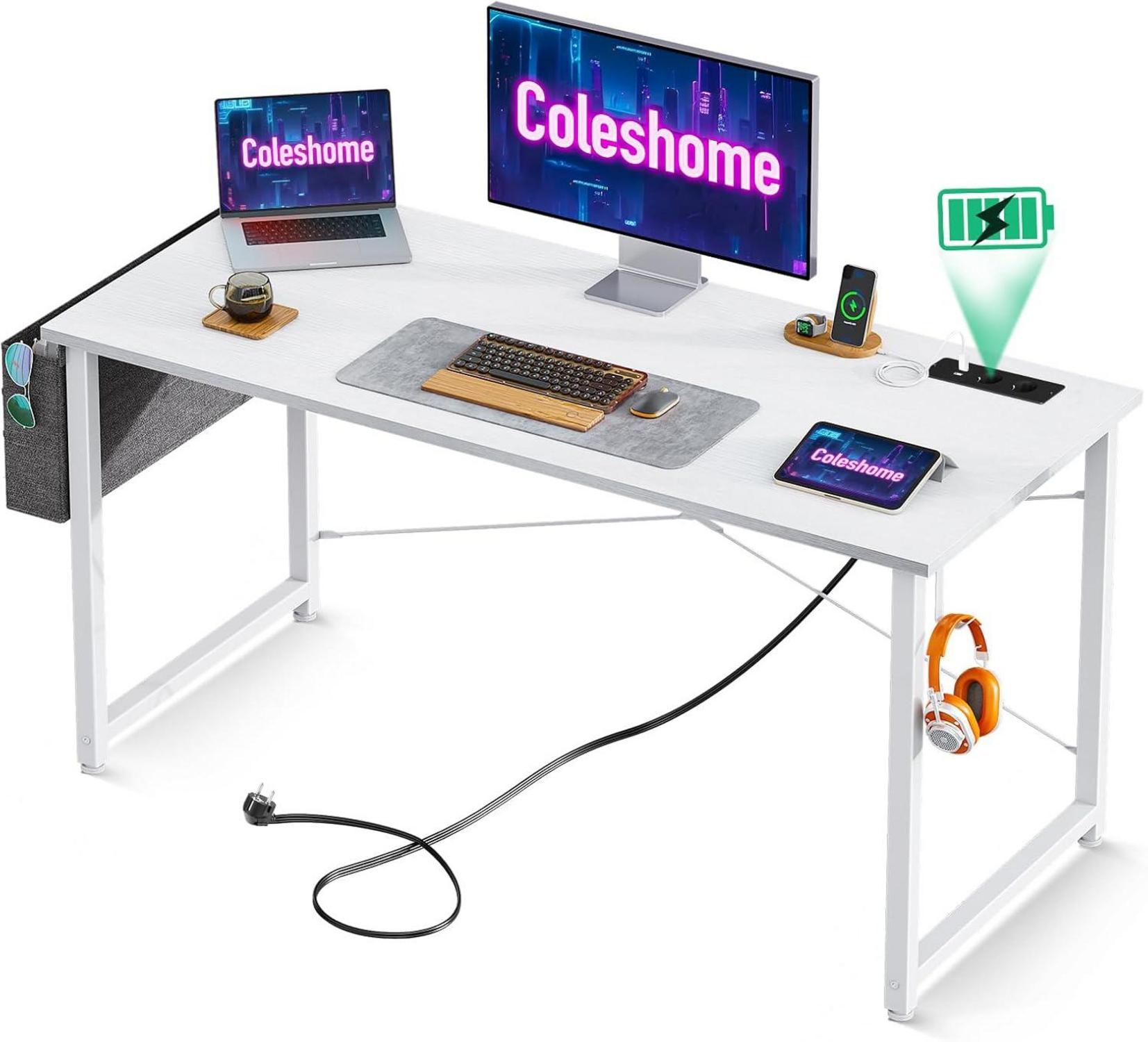 Gaming Schreibtisch mit Steckdosen und Aufbewahrungstasche 120x48cm