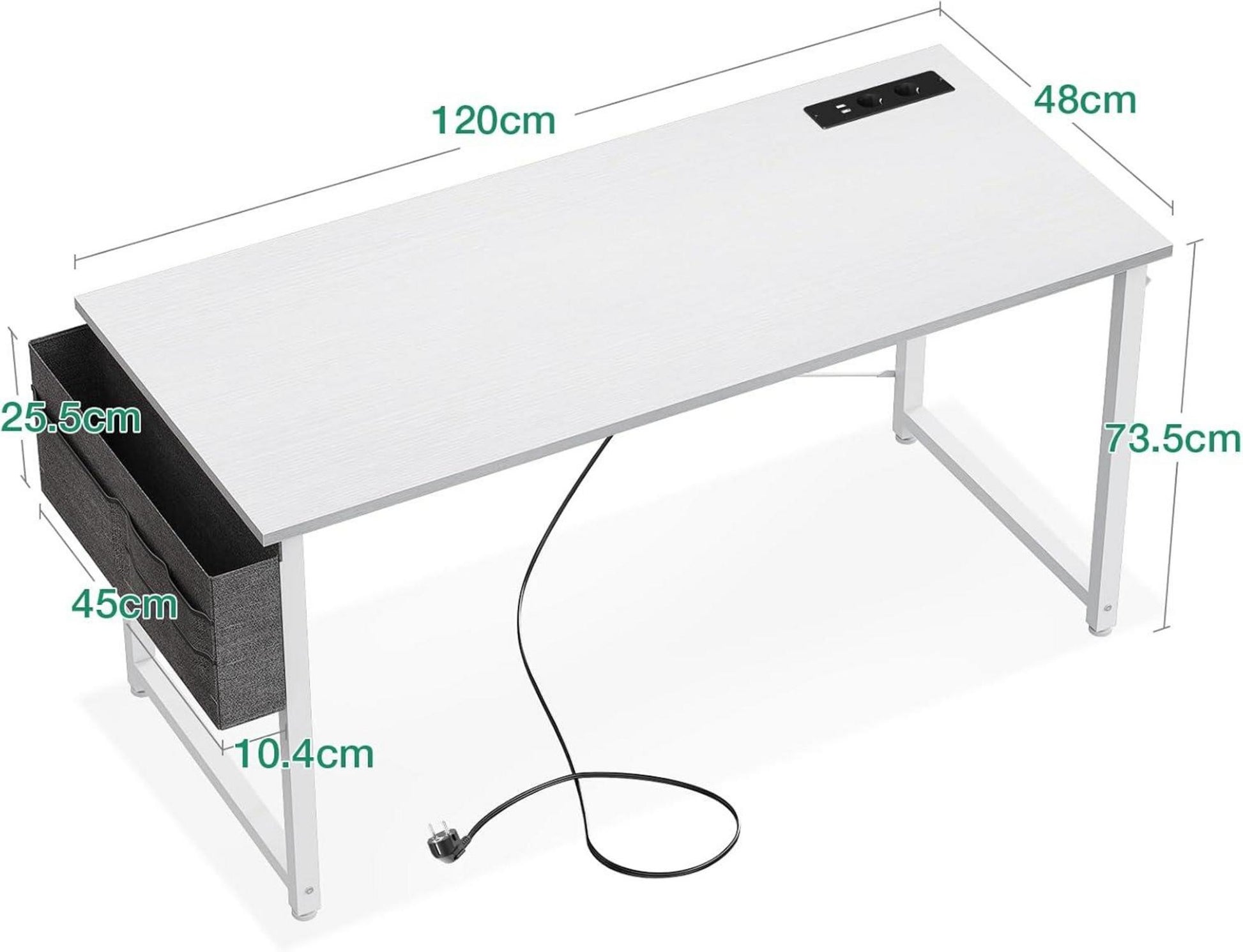 Gaming Schreibtisch mit Steckdosen und Aufbewahrungstasche 120x48cm