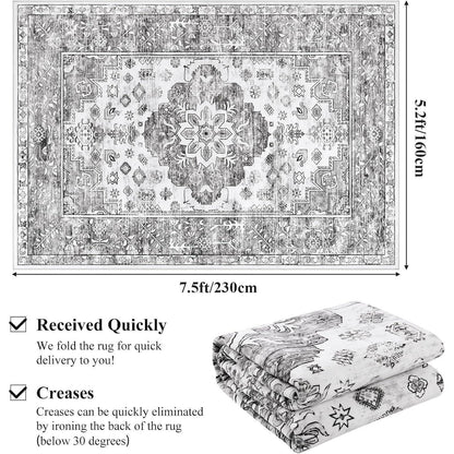 Boho Teppich 160x230cm Grau, rutschfest & waschbar