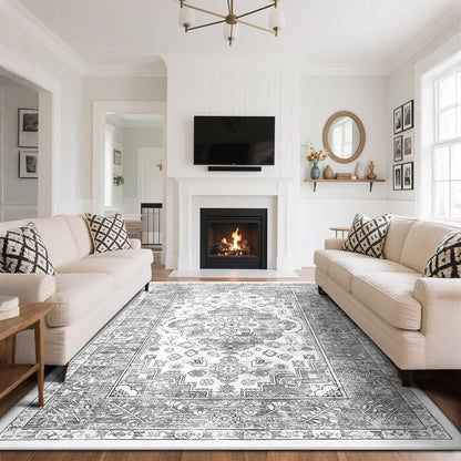 Boho Teppich 160x230cm Grau, rutschfest & waschbar