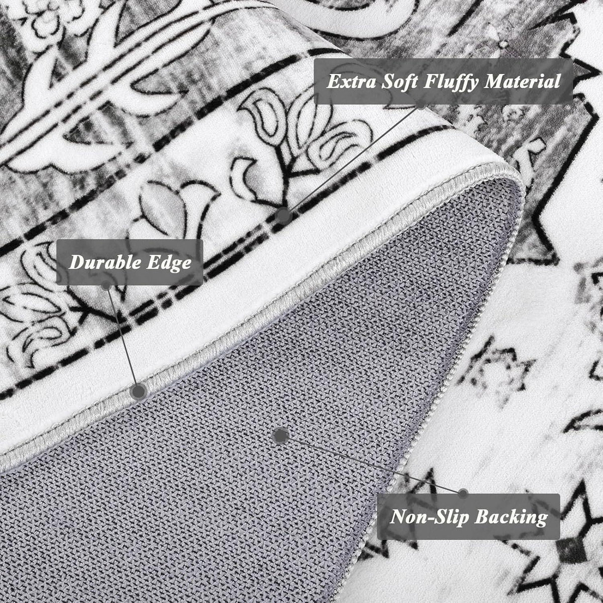 Boho Teppich 160x230cm Grau, rutschfest & waschbar