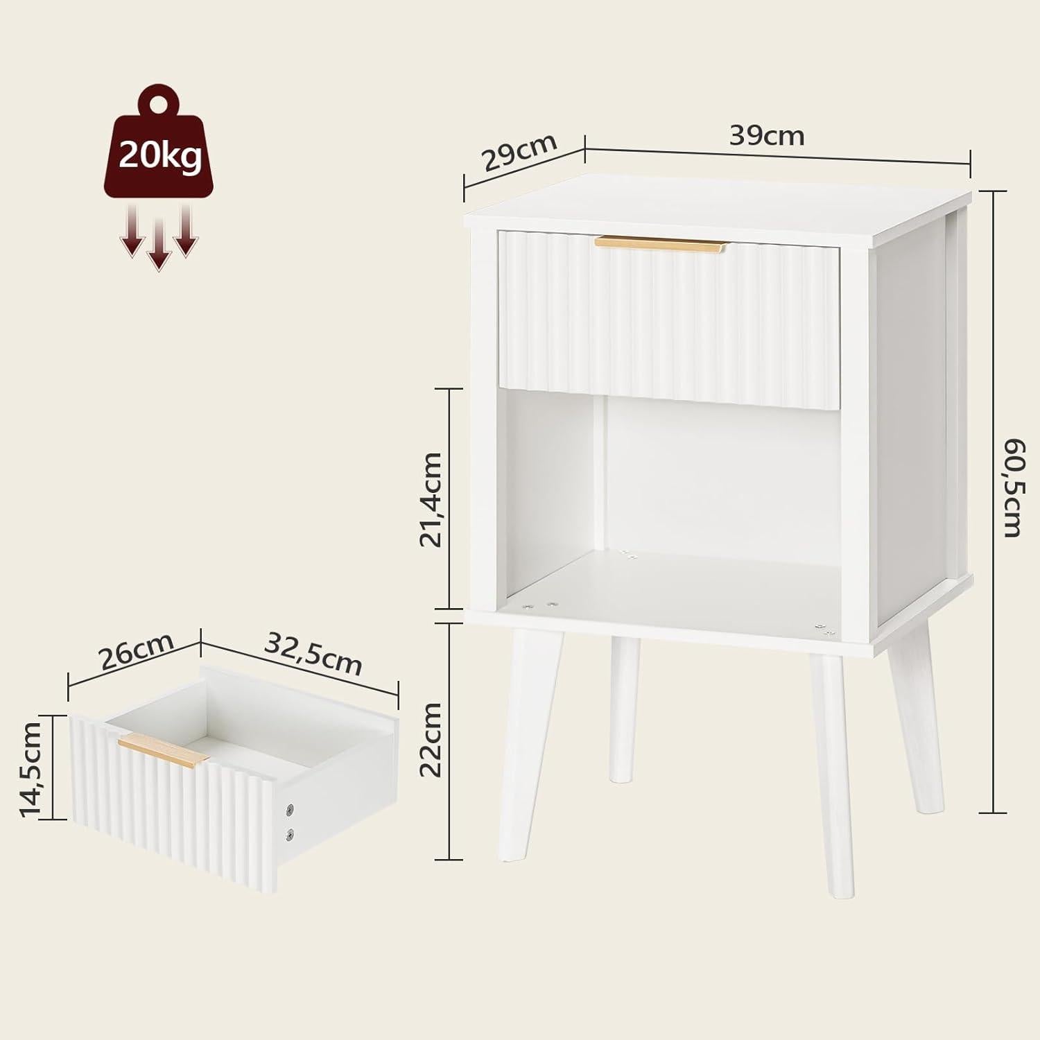 Nachttisch Weiß Wellenförmige Schublade Ablage 60cm