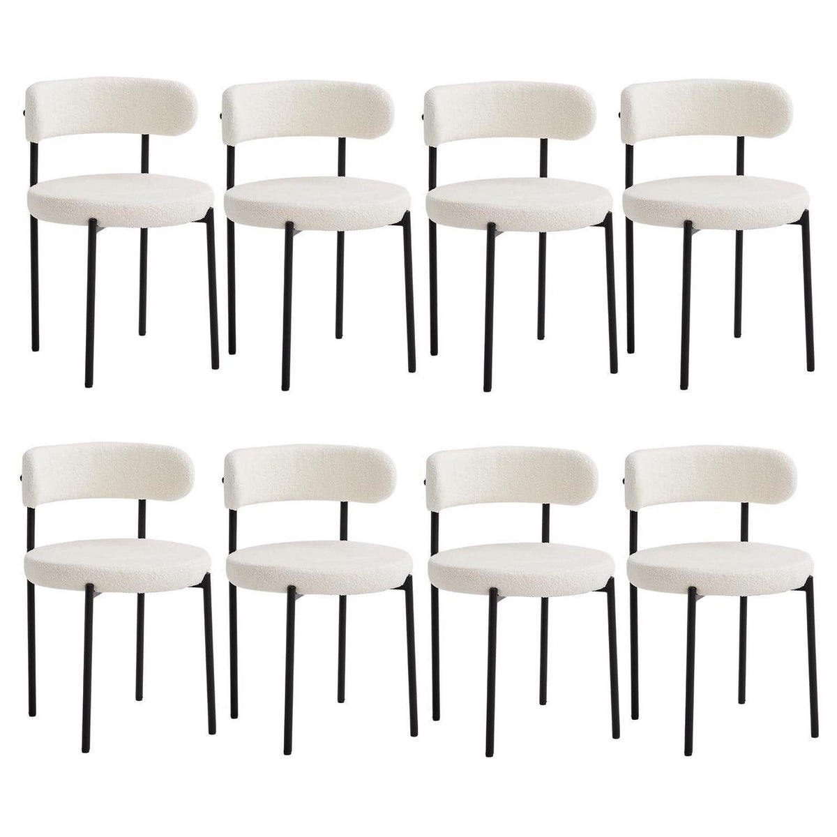 8 Esszimmerstühle Teddy-Samt Weiß – Modern & Komfortabel