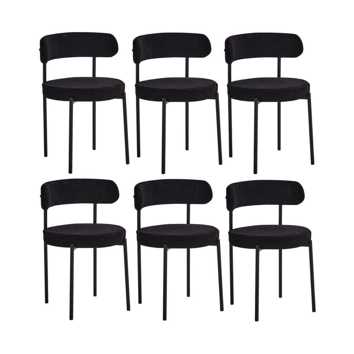 6er Set Esszimmerstühle Teddy-Samt Schwarz Modern