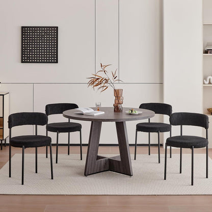 4er Set Esszimmerstühle Teddy-Samt Schwarz Modern