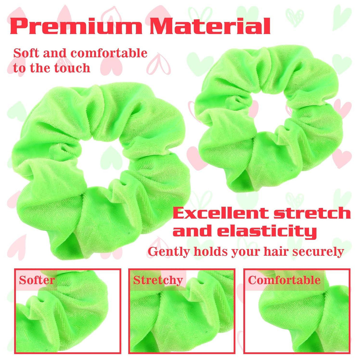 Neon Samt Haargummi Scrunchies 4 Stück Damen Groß Dicke Elastische