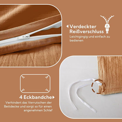 Doppelmuslin Bettwäsche Set 135x200 cm Caramel 4-teilig
