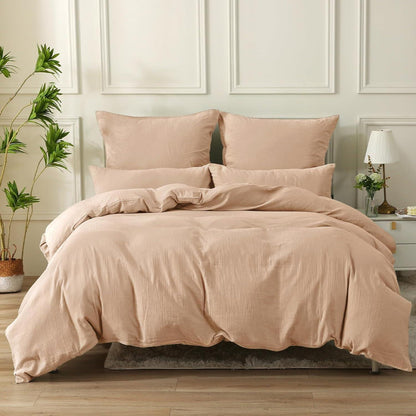 Bettwäsche-Set Baumwolle Doppel-Musselin Apricot Brown 220x240 cm