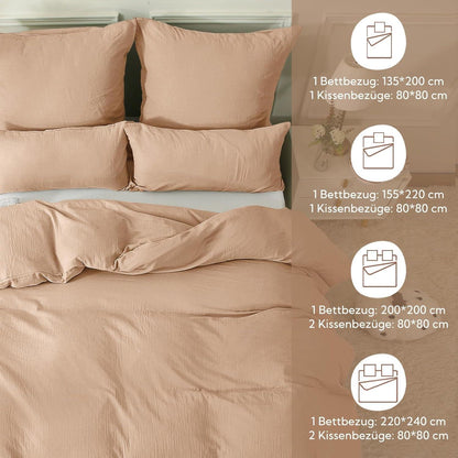 Bettwäsche-Set Baumwolle Doppel-Musselin Apricot Brown 220x240 cm