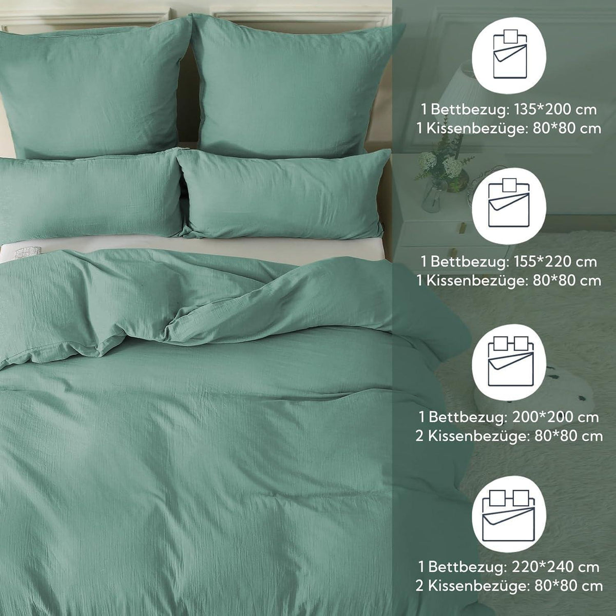 Bettwäsche-Set Baumwolle Doppeltes Musselin Beangreen 220x240 cm